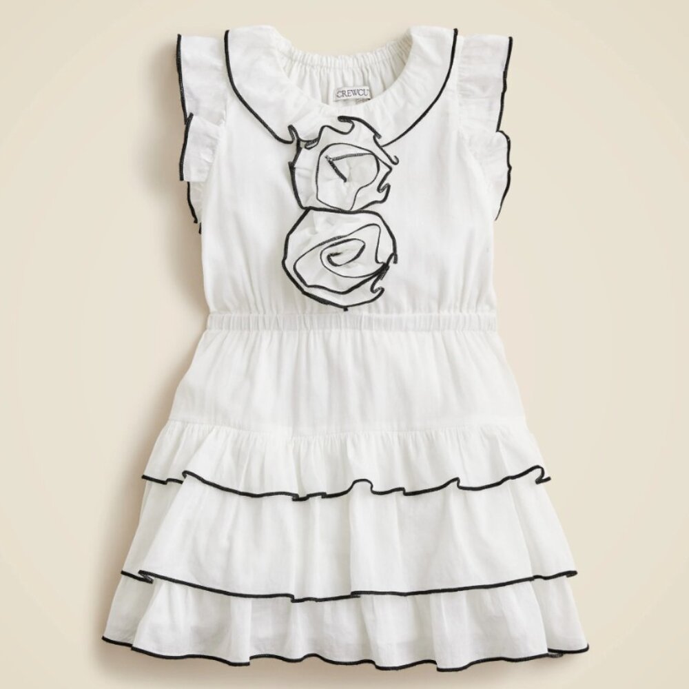 NWT Beautiful JCrew crewcuts Girls White rosette ruffle-trim cotton dress Easter